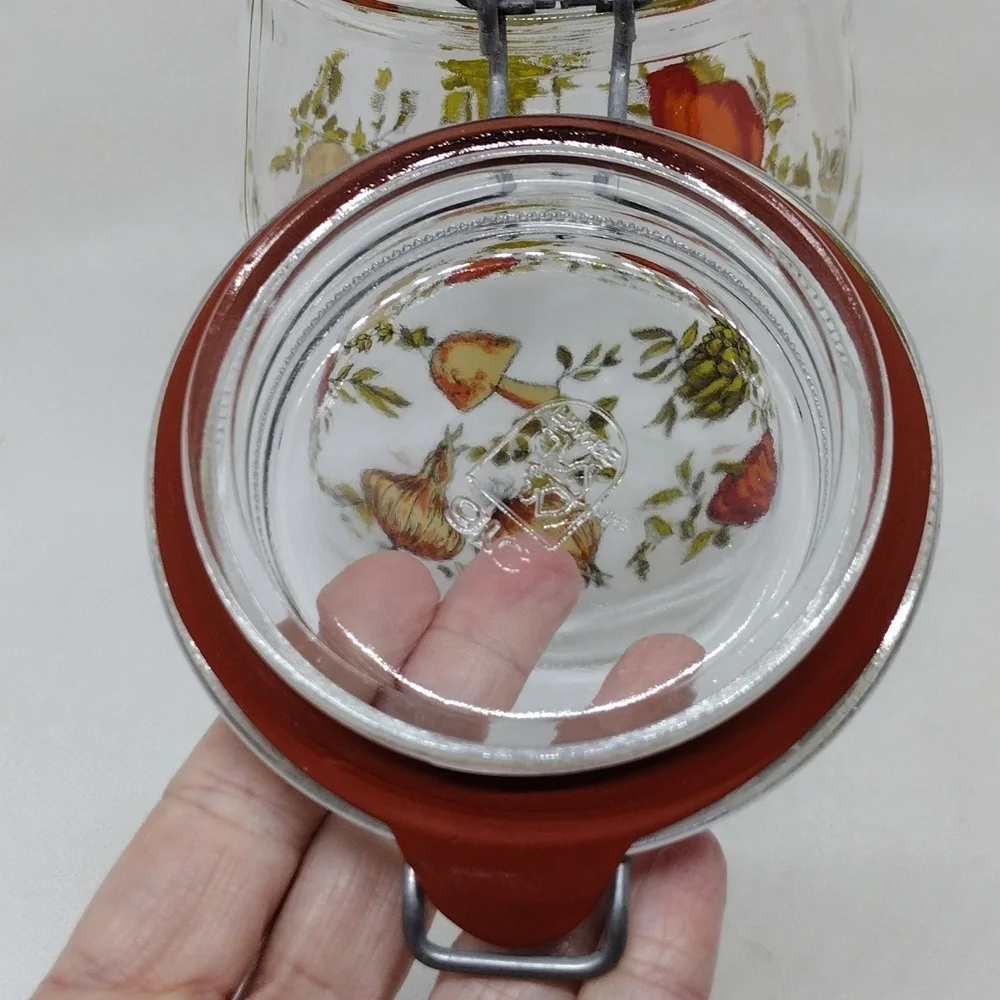 Vintage Arc France Spice‎ of Life Print Glass Hinged Canister 1 Liter